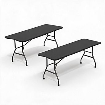 6FT HDPE Folding Table 2 Pack Steel Frame Portable with Carry Handle