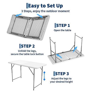 4FT HDPE Folding Table 3 Height Adjustable 400LB Metal Frame 1 Pack Portable