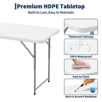 4FT HDPE Folding Table 3 Height Adjustable 400LB Metal Frame 1 Pack Portable