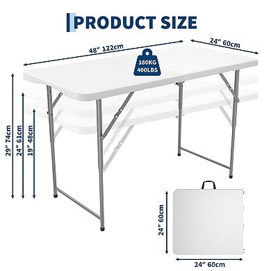 4FT HDPE Folding Table 3 Height Adjustable 400LB Metal Frame 1 Pack Portable