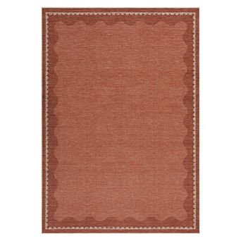 Easy Jute Washable Rug Non-Slip Scalloped Edge, Mark Resistant Indoor Outdoor Carpet