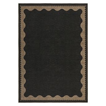 Easy Jute Washable Rug Non-Slip Scalloped Edge, Mark Resistant Indoor Outdoor Carpet