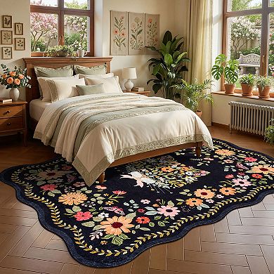Fan-Shaped Cute Cat Print Area Rug — Washable, Soft, Non-Slip, and Foldable Indoor Décor Carpet