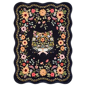 Fan-Shaped Cute Cat Print Area Rug — Washable, Soft, Non-Slip, and Foldable Indoor Décor Carpet