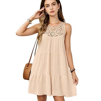 Women Casual Sleeveless Crew Neck A-Line Boho Beach Vacation Sundress