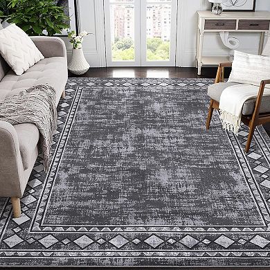 Distressed Geometric Machine Washable Area Rug Stain-Resistant Soft Low-Pile Carpet for Bedroom
