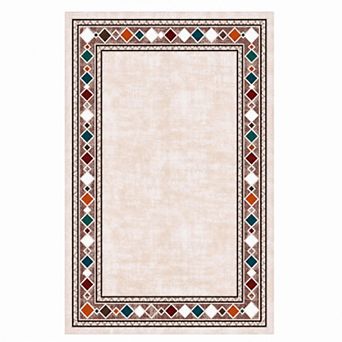 Distressed Geometric Machine Washable Area Rug Stain-Resistant Soft Low-Pile Carpet for Bedroom