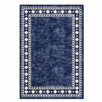 Distressed Geometric Machine Washable Area Rug Stain-Resistant Soft Low-Pile Carpet for Bedroom