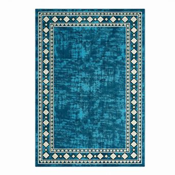 Distressed Geometric Machine Washable Area Rug Stain-Resistant Soft Low-Pile Carpet for Bedroom