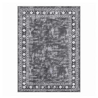 Distressed Geometric Machine Washable Area Rug Stain-Resistant Soft Low-Pile Carpet for Bedroom