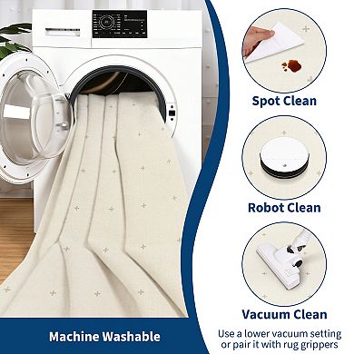 Minimalist Cross Pattern Machine Washable Area Rug Non-Slip Wear-Resistant Soft Low-Pile Carpet