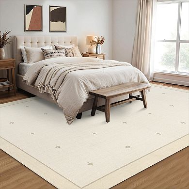 Minimalist Cross Pattern Machine Washable Area Rug Non-Slip Wear-Resistant Soft Low-Pile Carpet