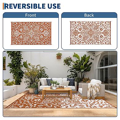 Vintage Pattern Reversible Waterproof Outdoor Rug & Wear-Resistant UV Stabilized Carpet for Patios