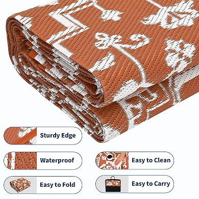 Vintage Pattern Reversible Waterproof Outdoor Rug & Wear-Resistant UV Stabilized Carpet for Patios