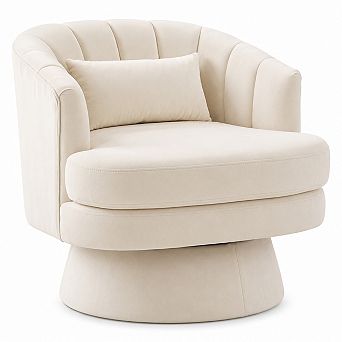 Velvet Swivel Accent Chair, 360° Rotation Barrel Chair w/Lumbar Pillow, Upholstered Armchair