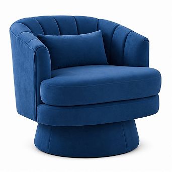 Velvet Swivel Accent Chair, 360° Rotation Barrel Chair w/Lumbar Pillow, Upholstered Armchair