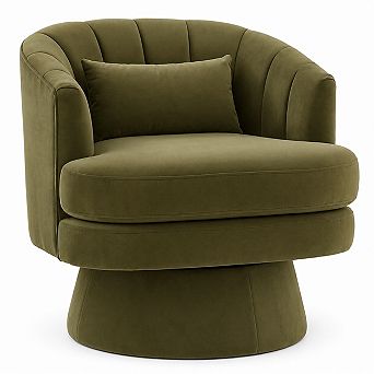 Velvet Swivel Accent Chair, 360° Rotation Barrel Chair w/Lumbar Pillow, Upholstered Armchair