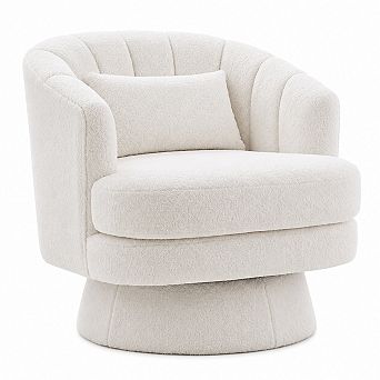 Swivel Accent Chair, 360° Rotation Barrel Chair w/Lumbar Pillow, Round Base Upholstered Armchair