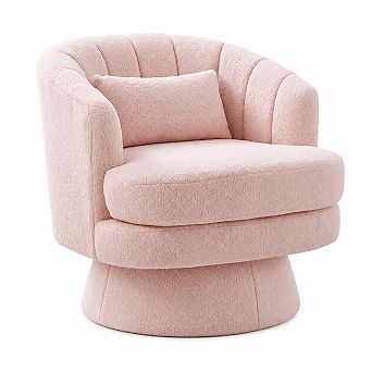 Swivel Accent Chair, 360° Rotation Barrel Chair w/Lumbar Pillow, Round Base Upholstered Armchair