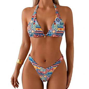 Women's Printed Bikini Sets Two Piece Swimsuit V Neck Halter Bathing Suits