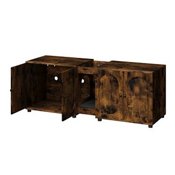 55.1" Double Cat Litter Box Enclosure for 2 Cats - Large Hidden Cat Litter Cabinet with Rattan Doors