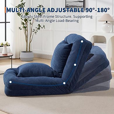 Human Dog Bed Floor Lounge Chair Convertible Sofa Bed 5-Position Adjustable with 2 Pillows