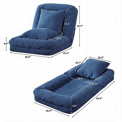 Human Dog Bed Floor Lounge Chair Convertible Sofa Bed 5-Position Adjustable with 2 Pillows