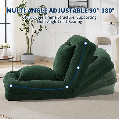 Human Dog Bed Floor Lounge Chair Convertible Sofa Bed 5-Position Adjustable with 2 Pillows