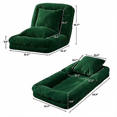 Human Dog Bed Floor Lounge Chair Convertible Sofa Bed 5-Position Adjustable with 2 Pillows