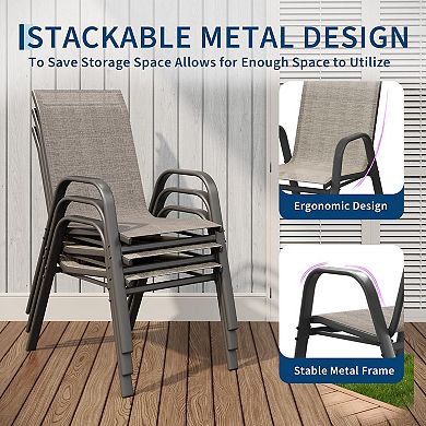 Stackable Textilene Patio Chairs Steel Frame High Back All Weather Seat