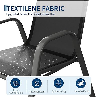 Stackable Textilene Patio Chairs Steel Frame High Back All Weather Seat