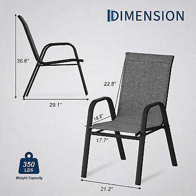 Stackable Textilene Patio Chairs Steel Frame High Back All Weather Seat