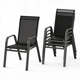 Stackable Textilene Patio Chairs Steel Frame High Back All Weather Seat