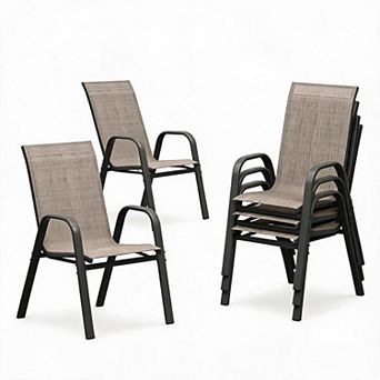 Stackable Textilene Patio Chairs Steel Frame High Back All Weather Seat