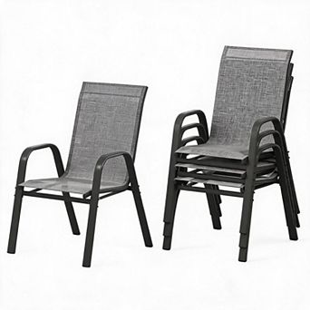 Stackable Textilene Patio Chairs Steel Frame High Back All Weather Seat