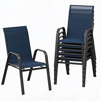 Stackable Textilene Patio Chairs Steel Frame High Back All Weather Seat