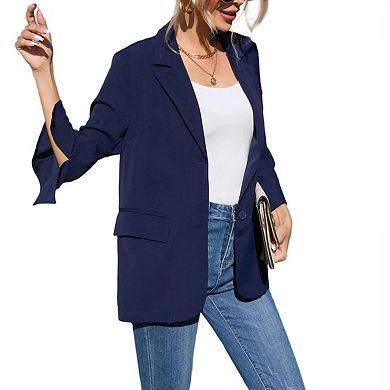 Women's 3/4 Sleeve Casual Blazer Full Lining Slim Fit Work Suit Jacket With Pockets