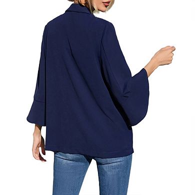Women's 3/4 Sleeve Casual Blazer Full Lining Slim Fit Work Suit Jacket With Pockets