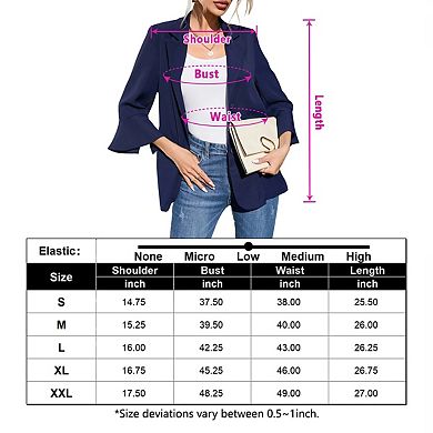 Women's 3/4 Sleeve Casual Blazer Full Lining Slim Fit Work Suit Jacket With Pockets