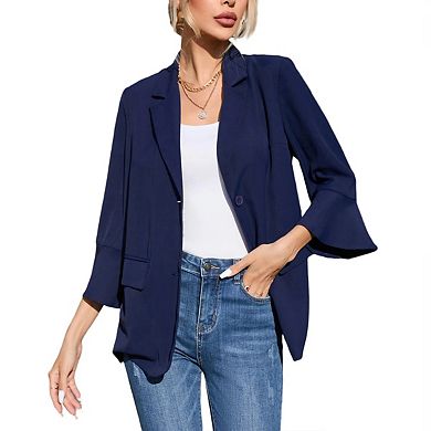 Women's 3/4 Sleeve Casual Blazer Full Lining Slim Fit Work Suit Jacket With Pockets