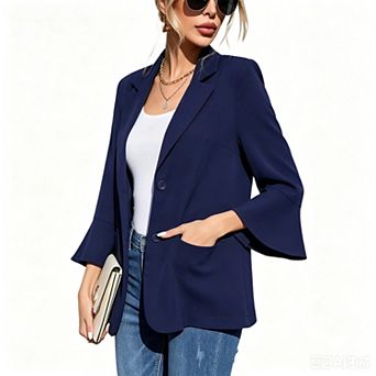 Women's 3/4 Sleeve Casual Blazer Full Lining Slim Fit Work Suit Jacket With Pockets