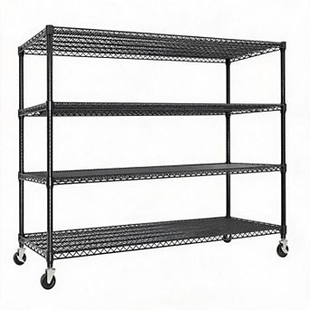 Heavy Duty 4 tier Rolling Wire Shelving Rack 70.8x59x23.9 in Adjustable Steel Shelves with Wheels