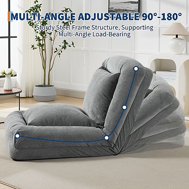 Oversized Adjustable Lounge Chair Sofa Bed Memory Foam, 5 Reclining Positions, 2 Removable Pillows