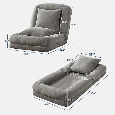 Oversized Adjustable Lounge Chair Sofa Bed Memory Foam, 5 Reclining Positions, 2 Removable Pillows