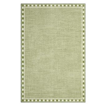 Checkered Border Washable Rugs with Non Slip Backing, Neutral Stain Resistant Mats