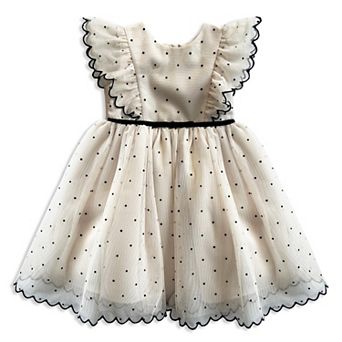 Baby & Toddler Girl Blueberi Boulevard Flutter-Sleeve Dotted Mesh Scalloped Trim Dress