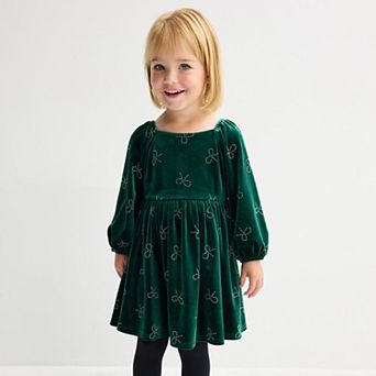 Baby & Toddler Girl Blueberi Boulevard Velvet Long Sleeve Square-Neck Embellished Dress
