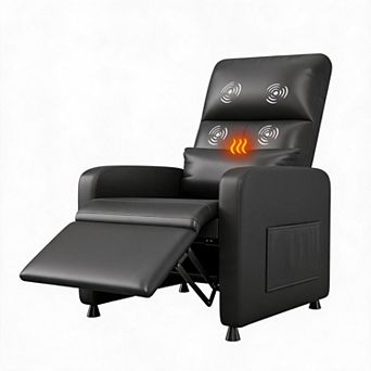 PU Leather Power Recliner Chair Heat Massage USB Port Side Pocket Home Theater Single Sofa