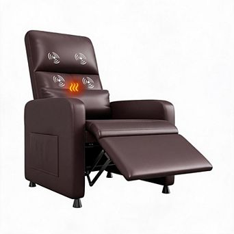 PU Leather Power Recliner Chair Heat Massage USB Port Side Pocket Home Theater Single Sofa