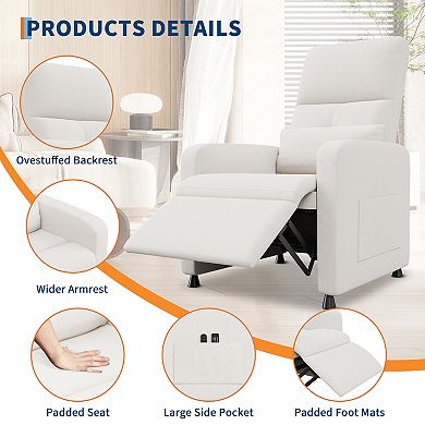 Electric Linen Recliner Chair Massage Heat USB Port Lumbar Support Single Sofa